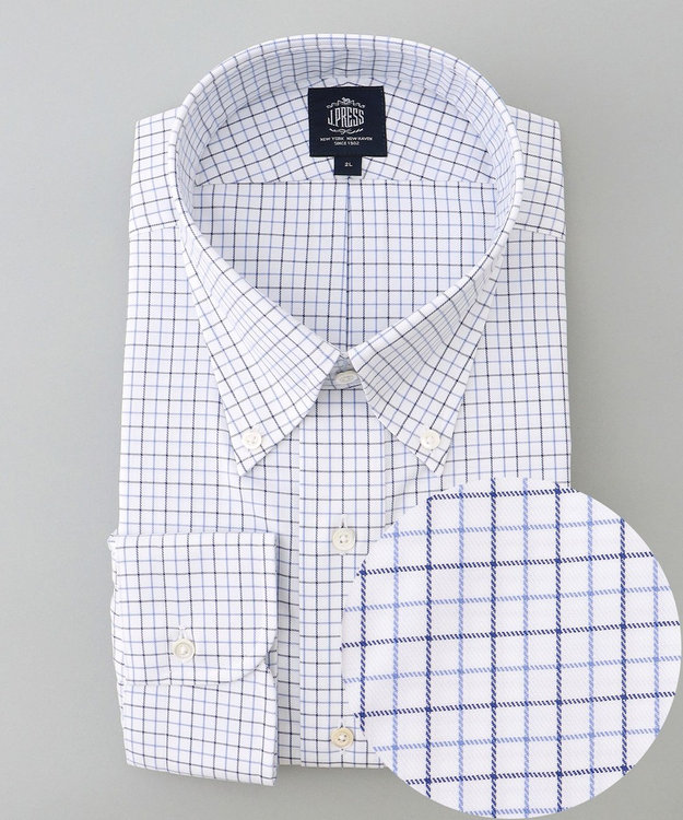 J.PRESS MEN 【KING SIZE】【PREMIUM PLEATS / 形態安定】スーピマコットンタッタソールチェック シャツ/B.D. サックスブルー系3