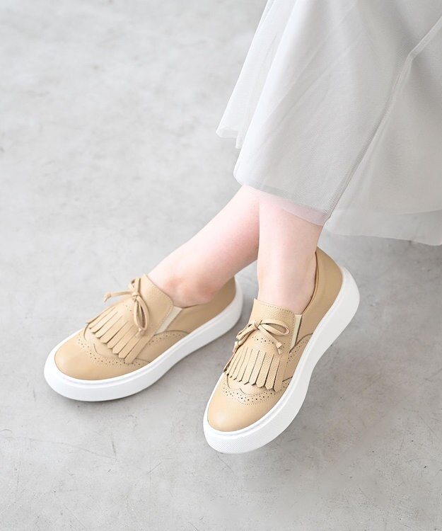 Pointer 日本製 本革タッセルスニーカー ベージュ