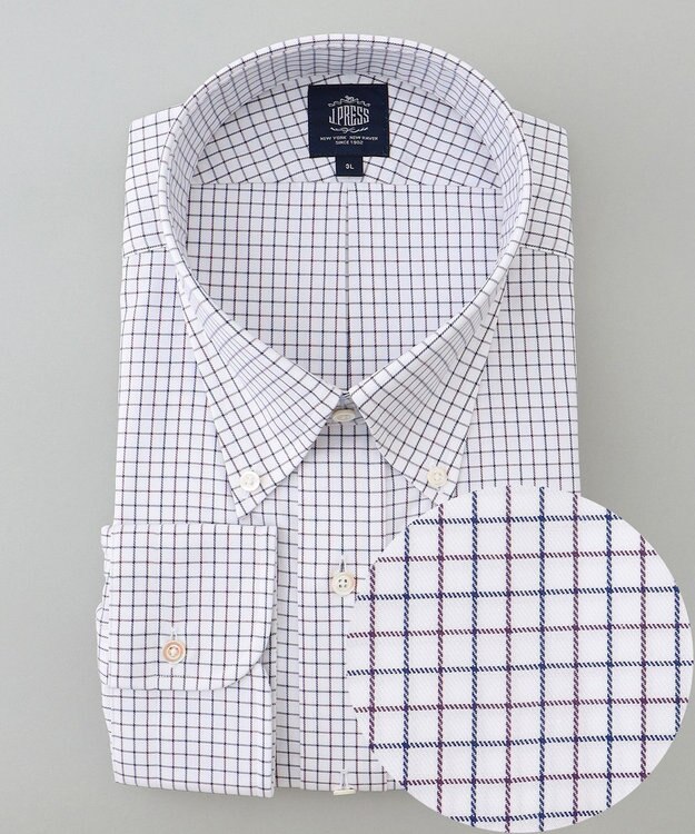 J.PRESS MEN 【KING SIZE】【PREMIUM PLEATS / 形態安定】スーピマコットンタッタソールチェック シャツ/B.D. パープル系3