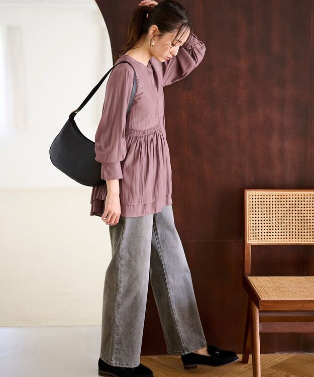 ANY SIS 【洗える】セミワイド デニムパンツ グレー