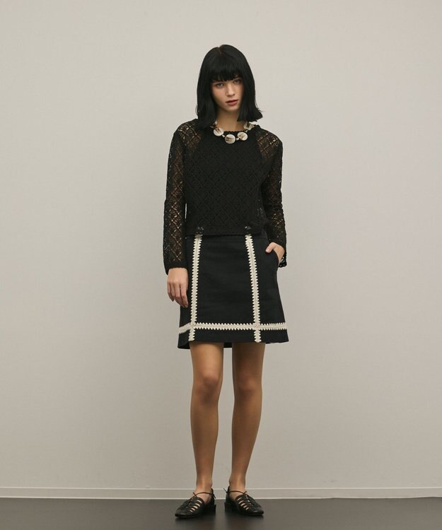 GRACE CONTINENTAL レースフレアスリーブトップ ブラック