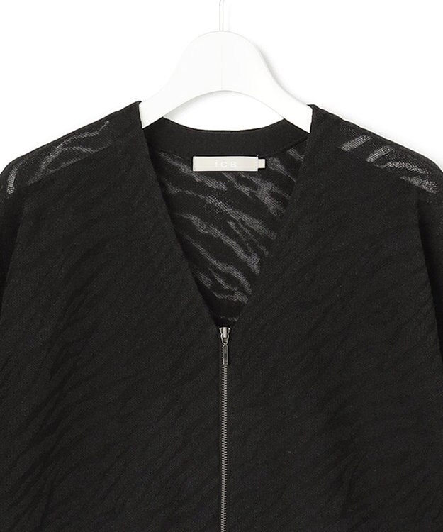 ICB L シアージャカード ニットブルゾン ブラック