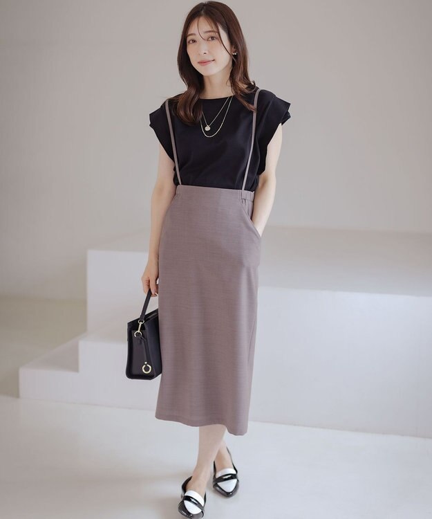 組曲 S ハシゴレースフレンチスリーブ カットソー ブラック系