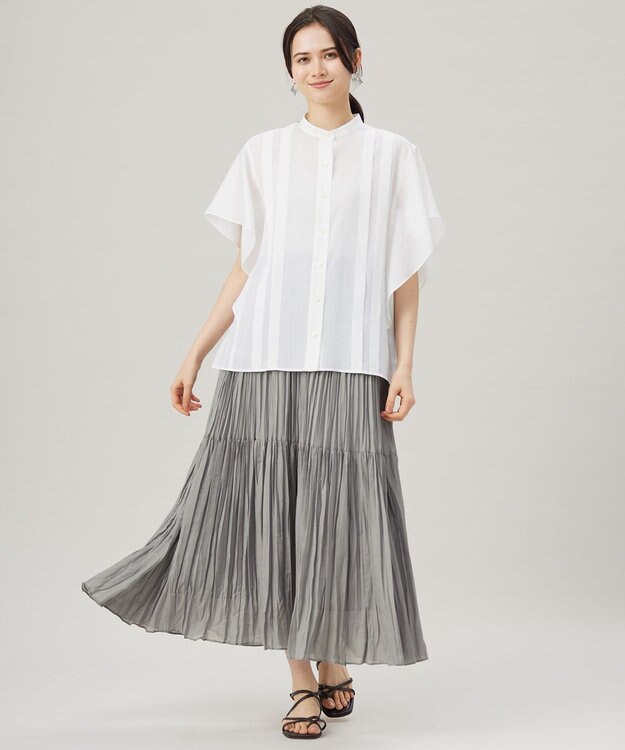 自由区 【接触冷感・洗える】ハンドワッシャープリーツ スカート グレー