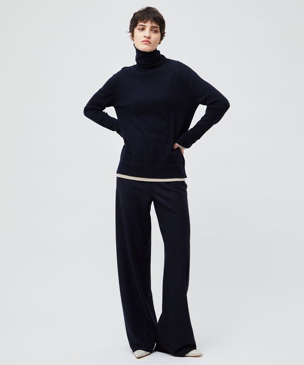 BEIGE， 【洗える】POMPE / ウールカシミヤタートルネックニット Navy×Taupe