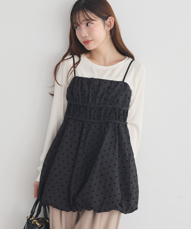 earth music&ecology ドットバルーンキャミチュニック Dot Black