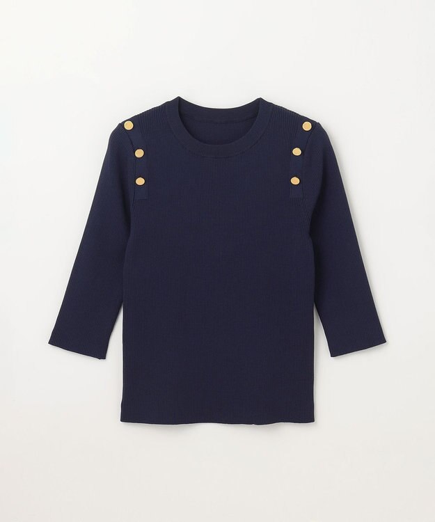 GRACE CONTINENTAL メタル釦リブニットトップ ネイビー