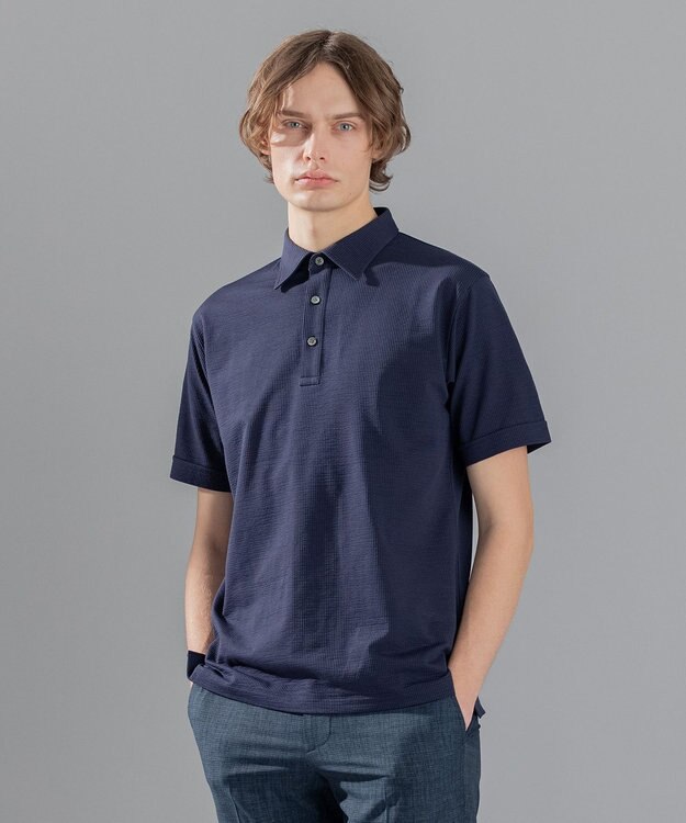 JOSEPH HOMME コンパクトサッカージャージー　ポロシャツ ネイビー系