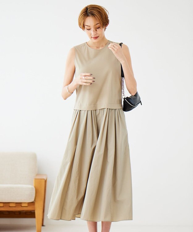 ICB 【人気のため新色追加・洗える】 ジャージコンビドレス ライトオリーブ系