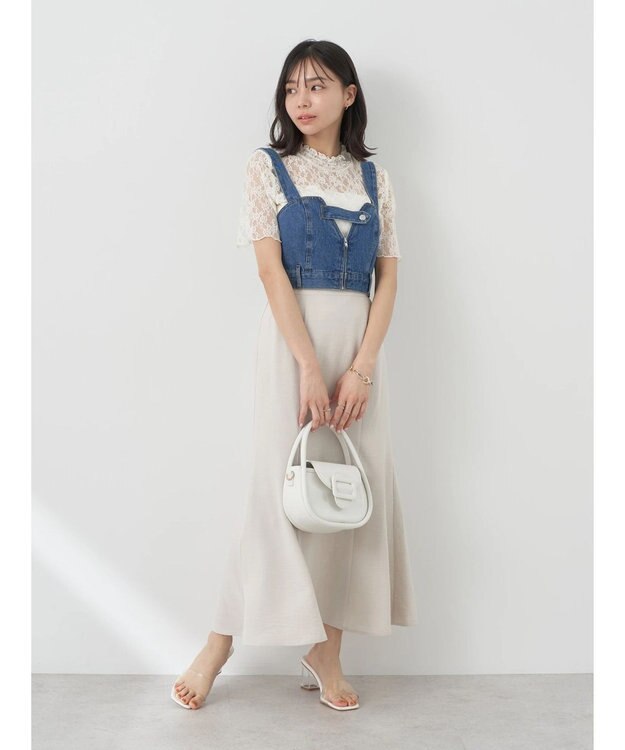 earth music&ecology レースドッキング半袖プルオーバー Ivory