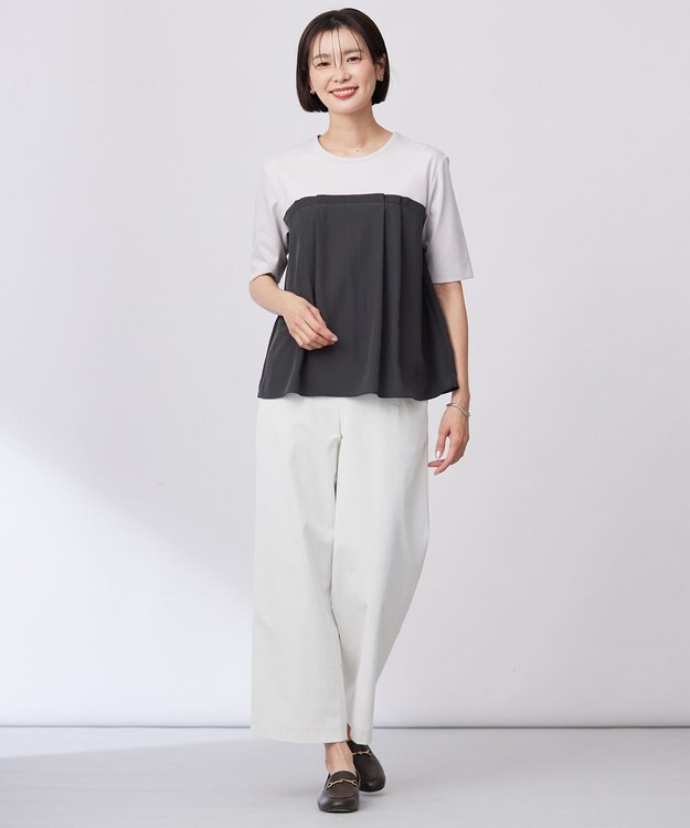 J.PRESS LADIES L 【洗える】ドッキングジャージー ビスチェライク プルオーバー グレージュ×スレート系