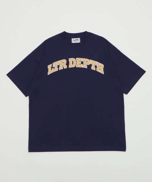 WEGO 【ユニセックス着用ITEM/MLサイズ展開】チェックカレッジグラフィックT（SS） ネイビー