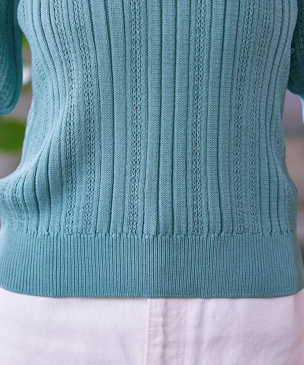 Tiaclasse L 【洗える】パフスリーブ透かし編みニットトップス ミント