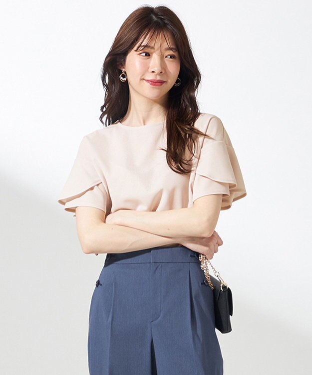 ANY SIS L 【前後着用・UVケア・洗える】2WAYジョーゼットジャージーフリル カットソー アイボリーベージュ