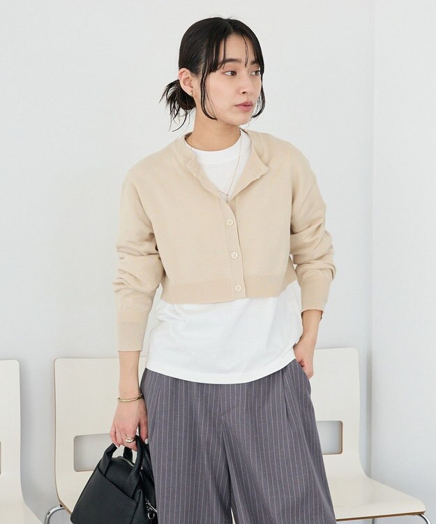 CRAFT STANDARD BOUTIQUE 選べる丈/クルーネックカーディガン Gray Beige