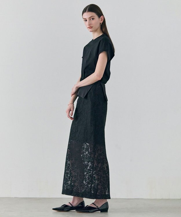 BEIGE， FLUORITE / 異素材コンビ レーススカート Black