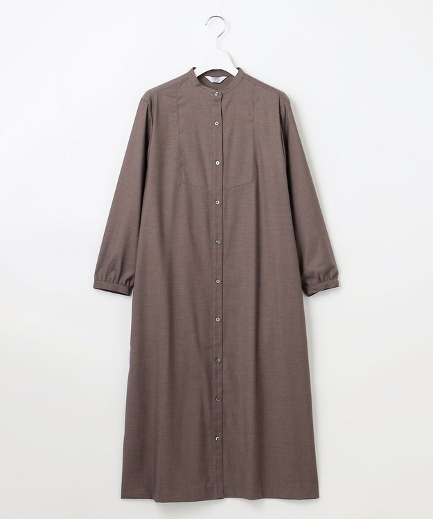 J.PRESS LADIES L 【洗える】T/Rウォッシャブルギャバ バンドカラー ワンピース モカ系