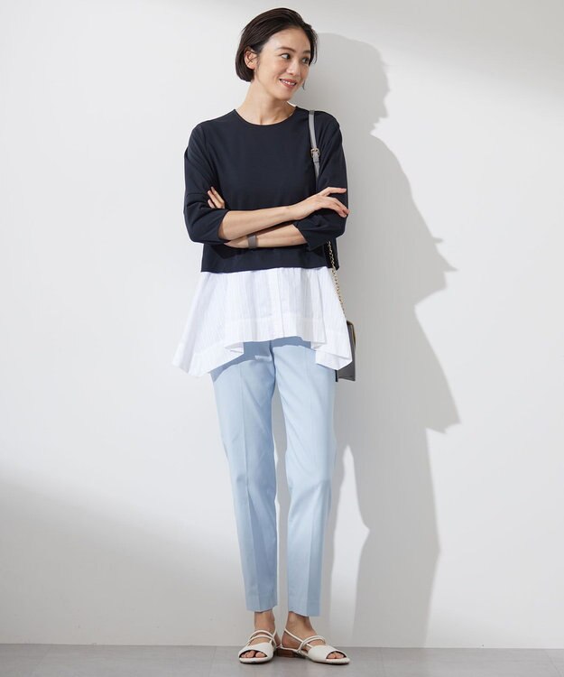 自由区 【接触冷感・UVカット・吸水速乾】シェルタリングオックステーパード パンツ サックス