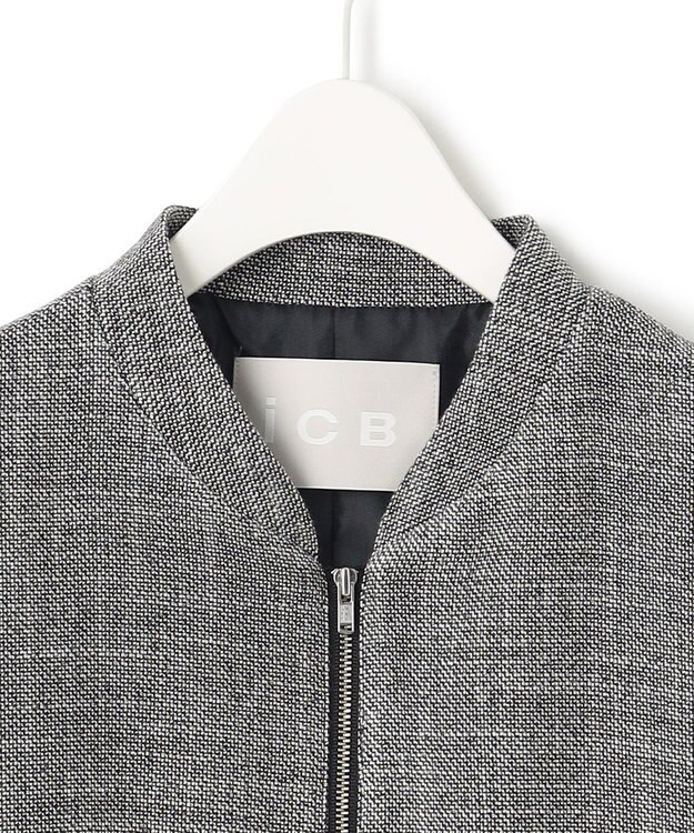 ICB 【洗える】 ライトスラブツイード ブルゾン ブラック×オフホワイト系