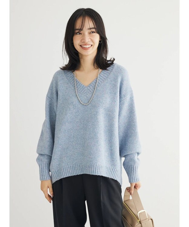 Green Parks ＭｉｘカラーＶネックニットプルオーバー Blue