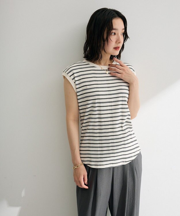 Green Parks マルチボーダーフレンチプルオーバー Ecru