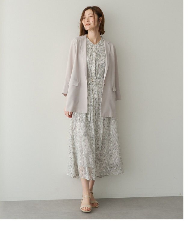 YECCA VECCA シアードット柄ギャザーワンピース Off White