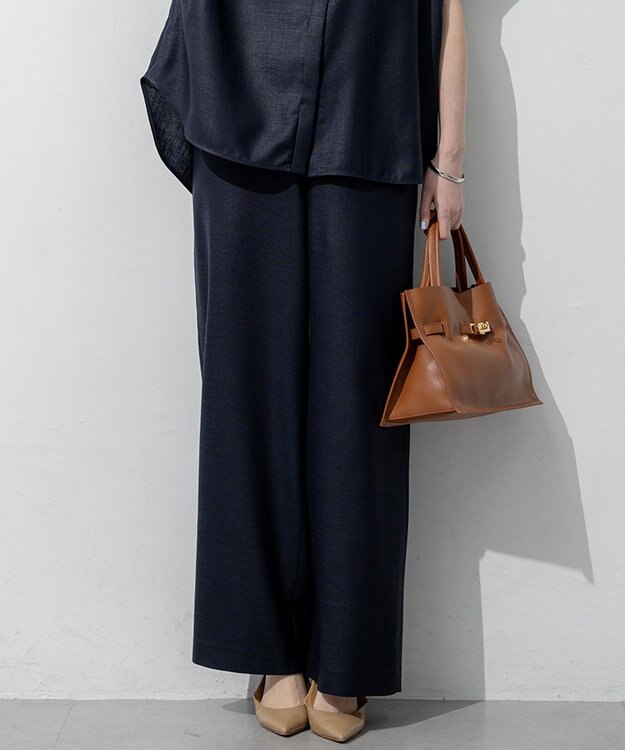 23区 【先行予約】リネンライクグロッシー ワイドパンツ ネイビー系