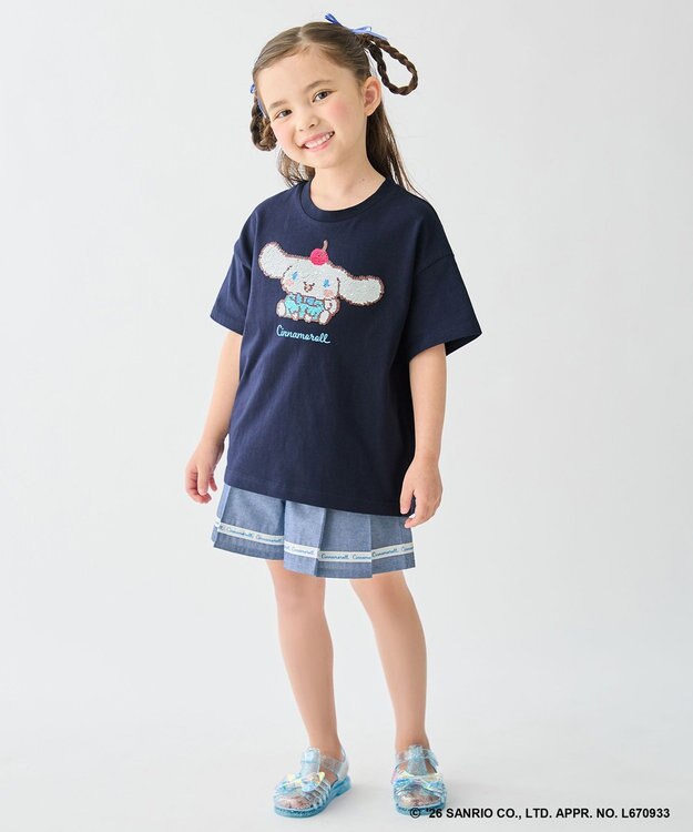 ANY KIDS 【サンリオキャラクターズ×ANY KIDS】ひんやり ミラクルスパンコール Tシャツ シナモロール×ネイビー