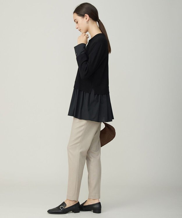 ICB レーヨンシルクストレッチブレンド ドッキングペプラムプルオーバー ブラック