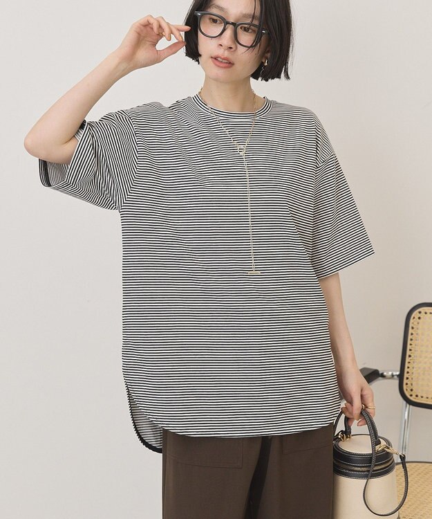 AMERICAN HOLIC 裾ラウンドＴシャツ Border Black