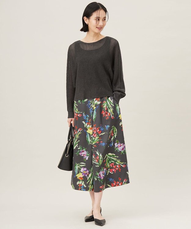 自由区 S 【洗える】リネンミドルゲージドルマンスリーブ ニット スレート