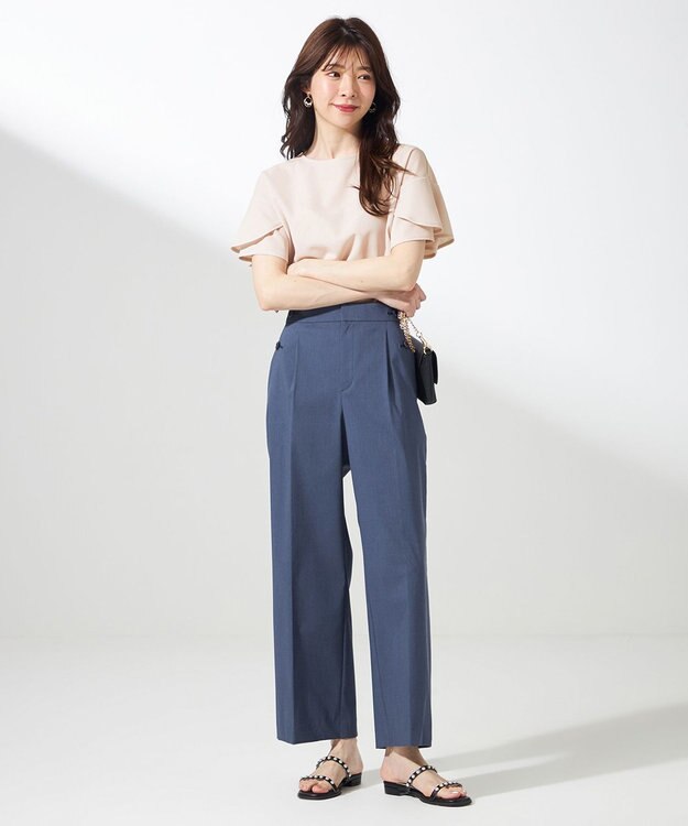 ANY SIS L 【前後着用・UVケア・洗える】2WAYジョーゼットジャージーフリル カットソー アイボリーベージュ