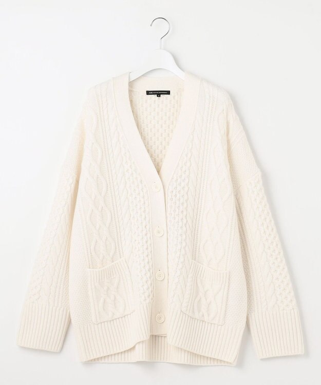 23区 【洗える】ウールカシミヤ アランパターン カーディガン ホワイト系