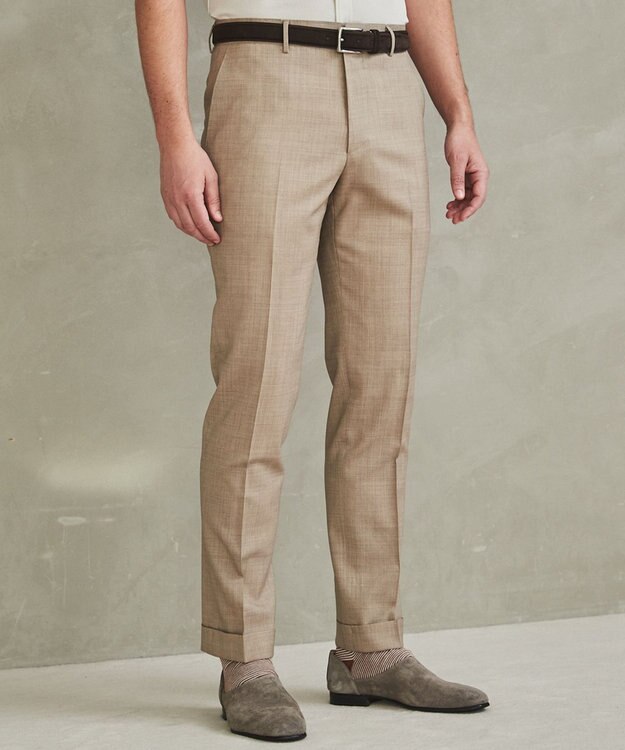 GOTAIRIKU ロングセラー【洗える/折り目加工/シワになりにくい/ウエストアジャスター】ウォッシャブル サマーウール100％パンツ_限定色(ノータック)23/24年モデル ベージュ系