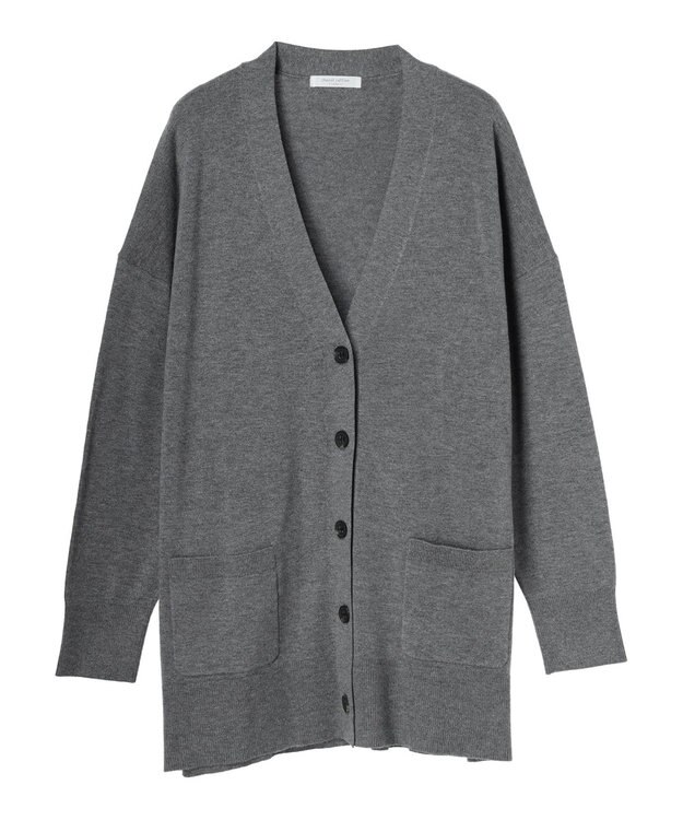 Green Parks もちやわ　Ｖネックミディ丈ニットカーディガン Dark Gray Mixture