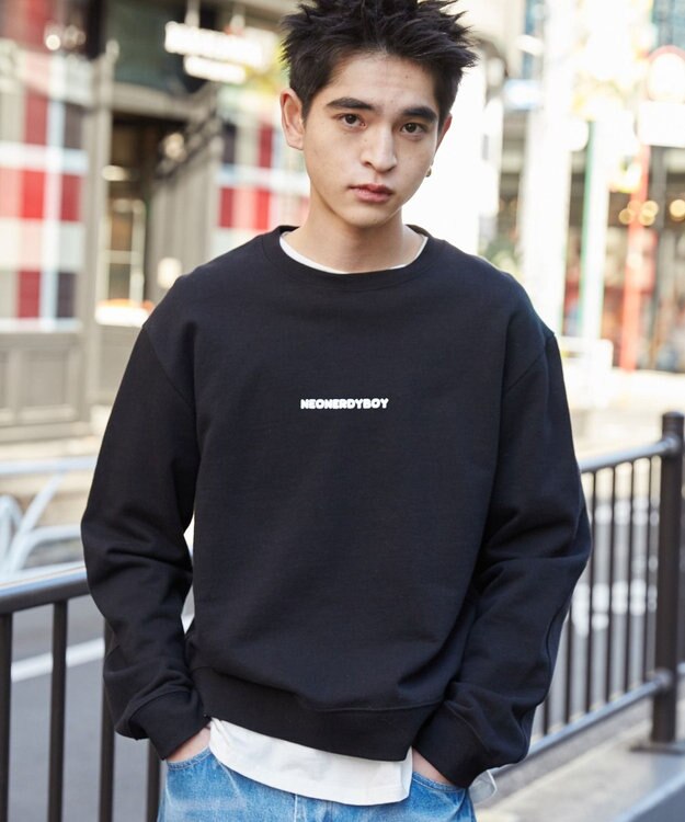 WEGO 【ユニセックス着用ITEM】THEBOYエルボーパッチクルーネックPO ブラック