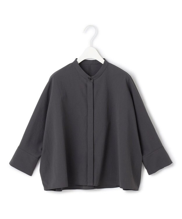 ICB 【接触冷感・UVカット・洗える】ヴィンテージスパンブロード バンドカラーシャツ チャコールグレー系