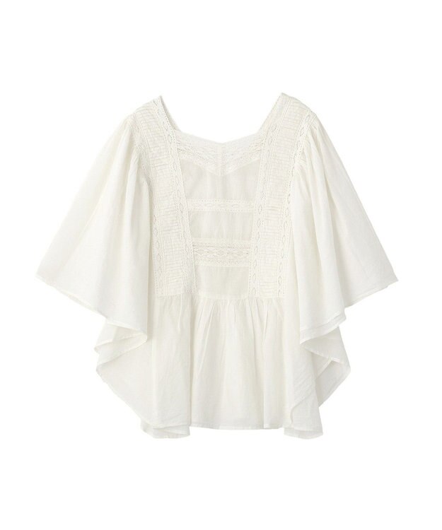 earth music&ecology 【WEB・一部店舗限定】【綿100％】レース＆ピンタックポンチョ Off White