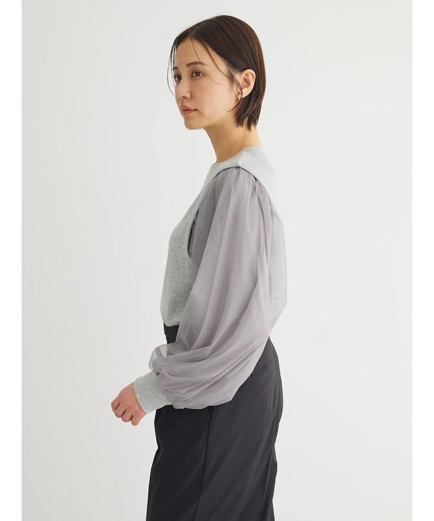 Green Parks 袖チュールドッキングリブプルオーバー Gray