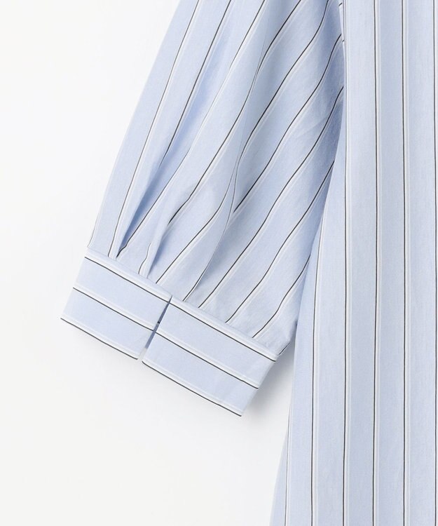 J.PRESS LADIES S 【イージーケア】ストライプジャージー バンドカラー カットソー サックスブルー系1