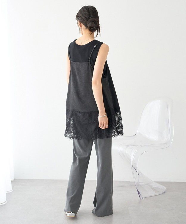 earth music&ecology ピグメントリブフレアパンツ Charcoal Gray