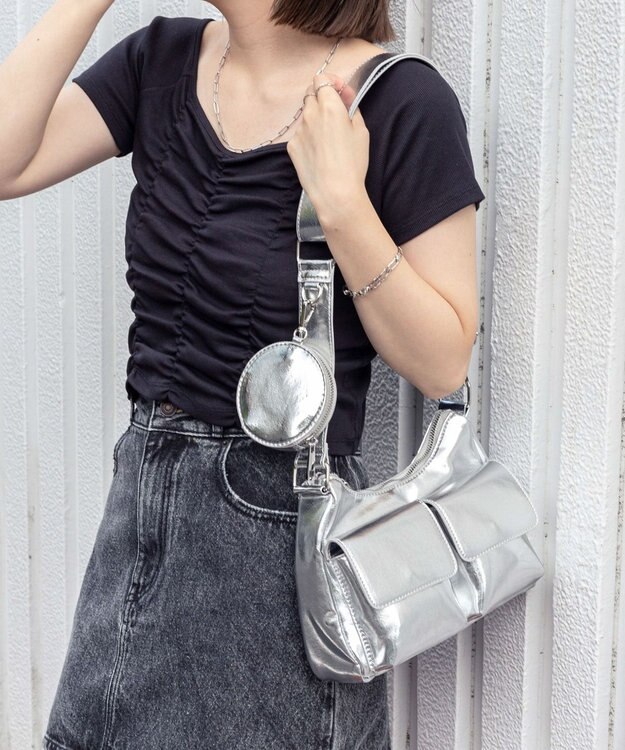 WEGO ポーチ付きポケットデザインショルダー シルバー