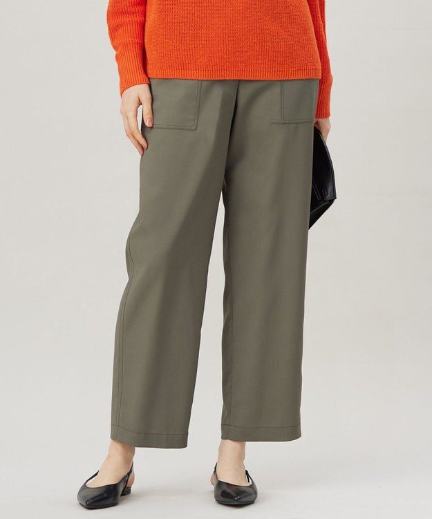 自由区 L 【洗える】ストレッチライトツイルベイカー パンツ カーキ