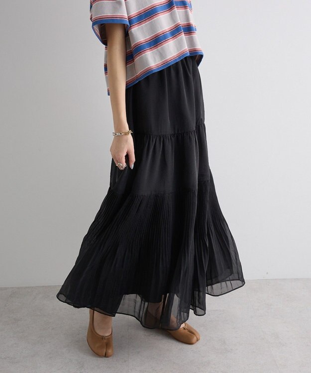 Green Parks エアリーティアードスカート Black