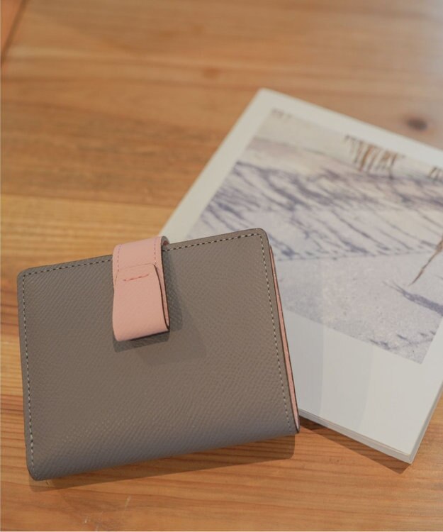 Atelier nuu 日本製 本革 バイカラーnoble 二つ折れウォレット new!グレー×サクラピンク