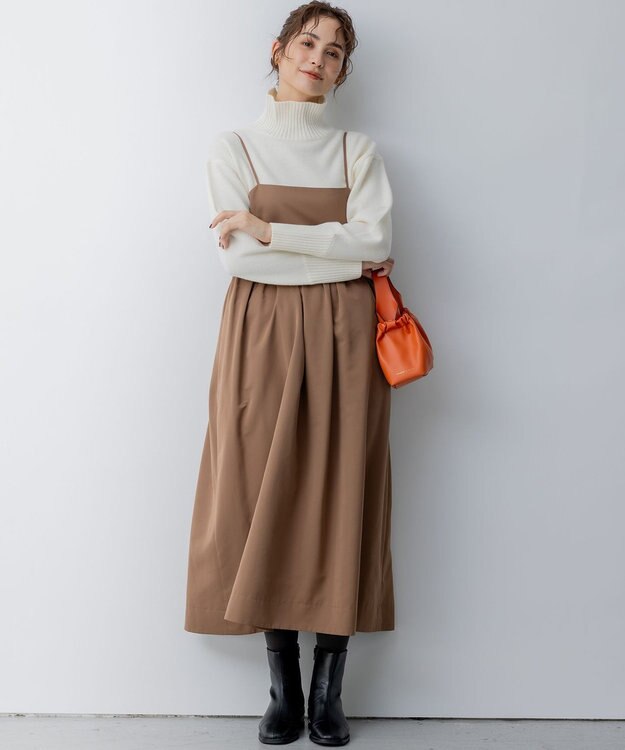 組曲 S 【洗える】タフタギャザーキャミソールワンピース ブラウン系