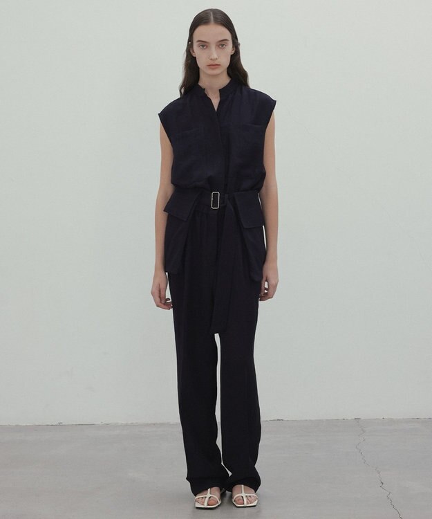 BEIGE， 【洗える】BERNARD / リネンノースリーブオールインワン Navy