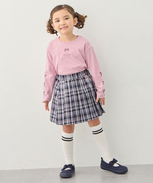 ANY KIDS 【一部店舗/WEB限定】【綿100%】プリント 長袖Tシャツ ピンク×リボン