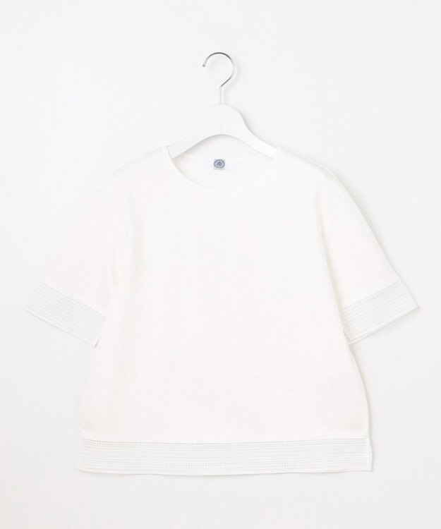 J.PRESS LADIES 【洗える】スムースジャージー レース カットソー オフ系