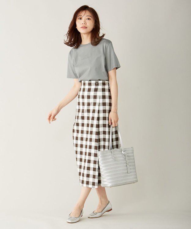 J.PRESS LADIES 【洗える】BEZコットンリネンブロックギンガム スカート ダークブラウン系4
